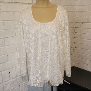 New With Tags Dressbarn Woman Plus Size 3X White Floral Lace Blouse Top